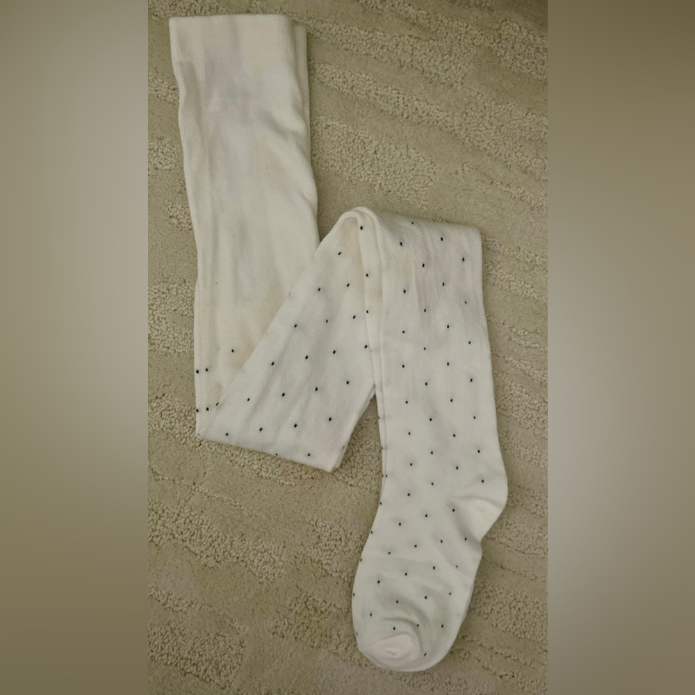 Janie and Jack Cream Tights with Black Dots